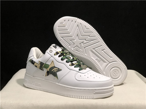 Men's Bape Sta Low Top Leather White Shoes 012